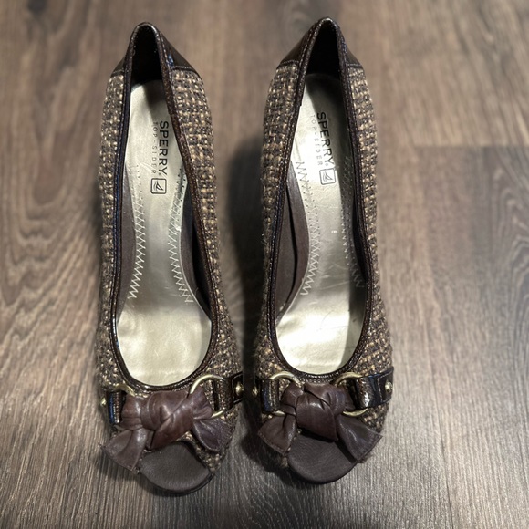 SPERRY Top-Sider 'Silverside' brown BOW open-toe platforms wedges size 8 - Picture 9 of 13